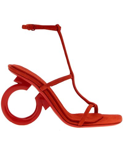 Ferragamo Squa Toe Leather Sandals - Red