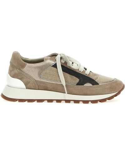 Brunello Cucinelli Low Top Trainers With Monile Embellishment - Brown