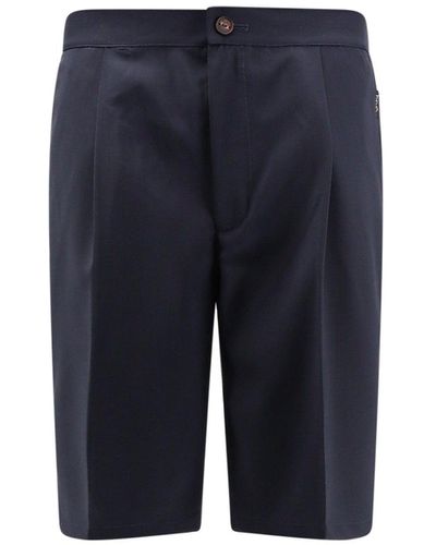 Hevò Virgin Wool Bermuda Shorts With Pinces - Blue
