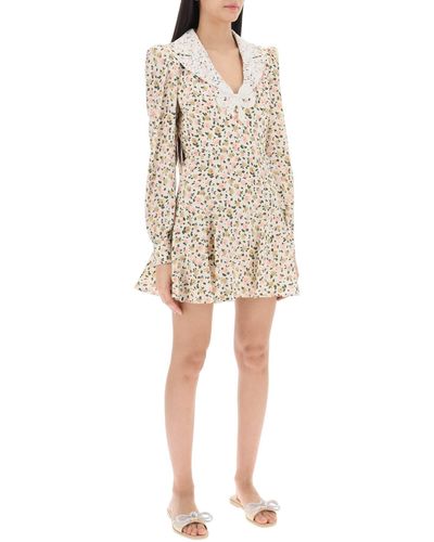 Alessandra Rich Mini Dress With Lace Collar - Natural