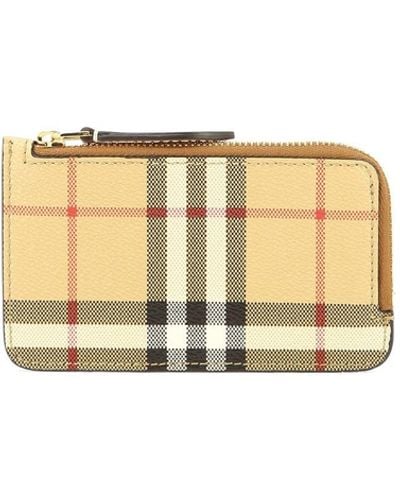 Burberry Check And Leather Zip Card Case - Metallic