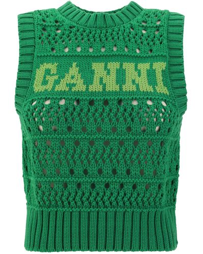 Ganni Cotton Rope Short Vest - Green