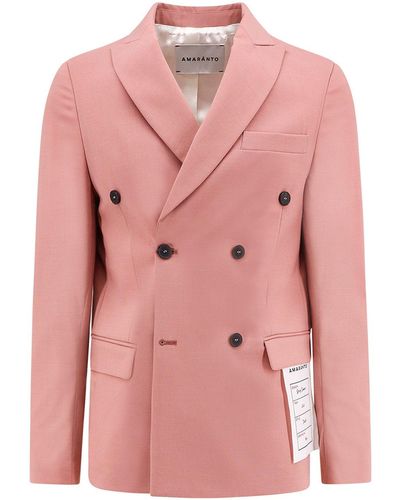 Amaranto Wool Blend Blazer With Logoed Label - Pink