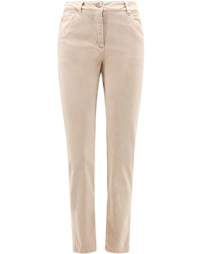 Brunello Cucinelli Extra Skinny Fit Trouser With Monili Patch - Natural