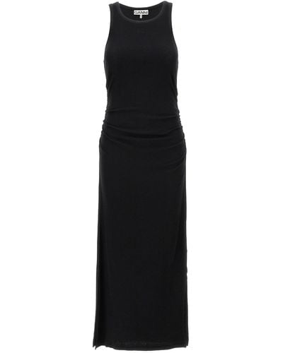 Ganni Logo Ribbed Dress Dresses - Black