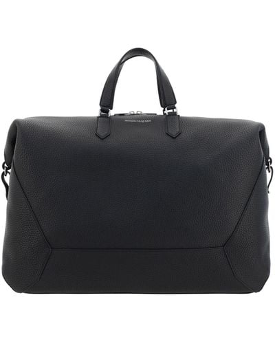 Alexander McQueen Leather Duffle Bag With Logo Print - Black