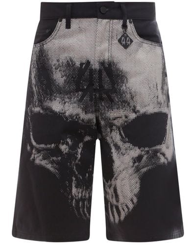 44 Label Group Cotton Bermuda Shorts With Skull Print - Gray