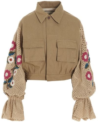 TU LIZE Crochet Sleeves Jacket Casual Jackets, Parka - Natural