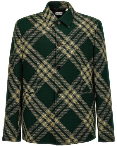 Burberry Check Wool Tailored Blazer Verde