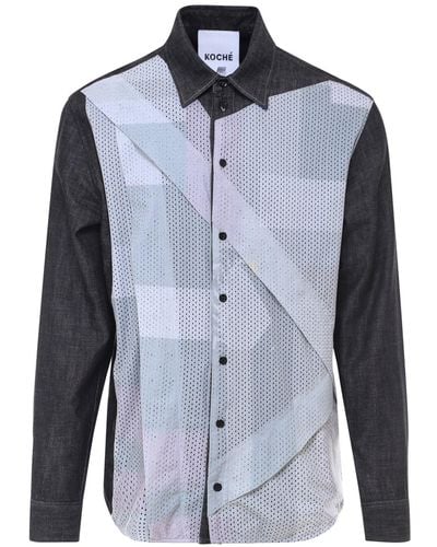 Koche Cotton Shirt With Perforated Insert - Blue
