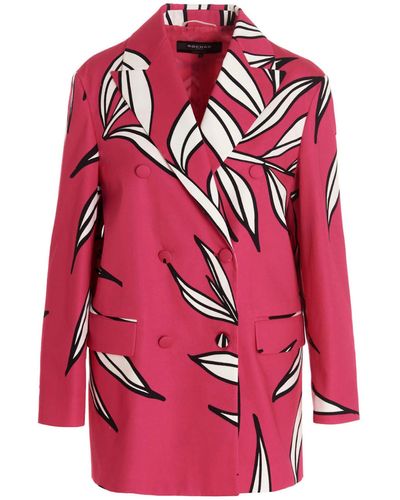 Rochas Floral Print Blazer Jacket - Red