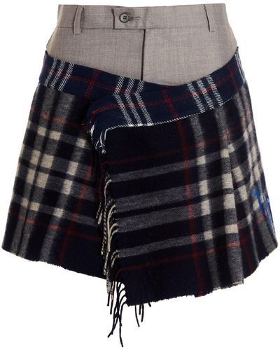 1/OFF Check Scarf Reworked Skirts - Blue
