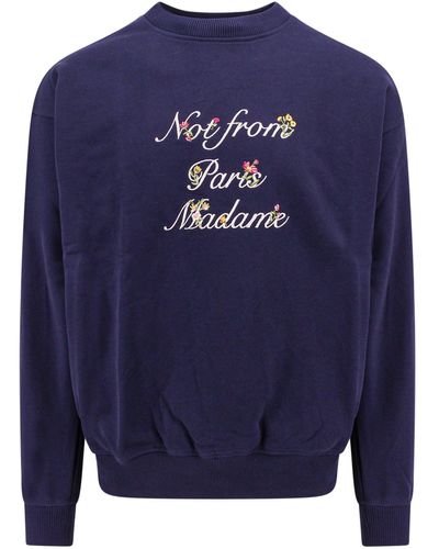 Drole de Monsieur Cotton Sweatshirt With Slogan À Fleurs Embroidery - Blue