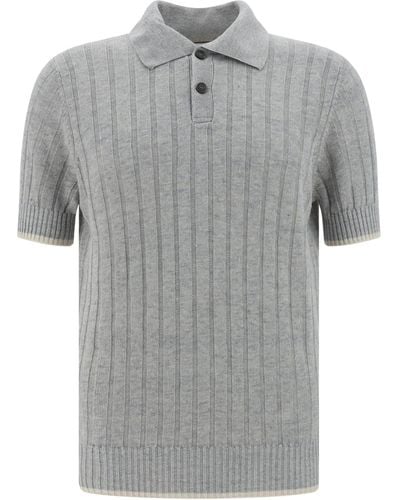 Brunello Cucinelli Ribbed Knit Polo Shirt - Gray