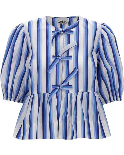 Ganni Tie String Peplum Camicie Celeste - Blu