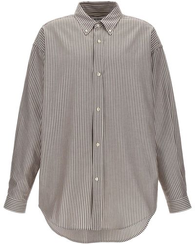 Hed Mayner Pinstripe Oxford Shirt, Blouse - Gray