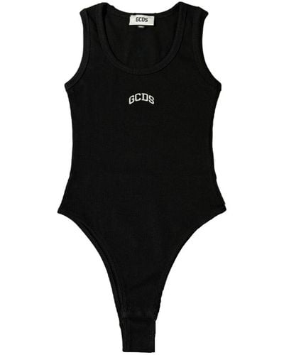 Gcds Sleeveless Bodysuit In Cotton With Logo Print On The Front. - Black