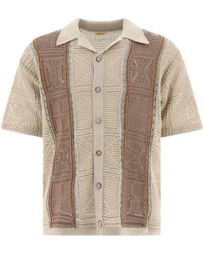 Kapital 7g Crochet Knit Tennessee Aloha Polo Shirts - Natural