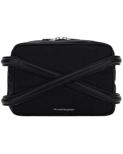 Alexander McQueen Nylon And Leather Shoulder Bag With Frontal Logo - Black