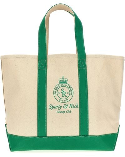 Sporty & Rich Logo Shopping Bag Tote Bag - Green
