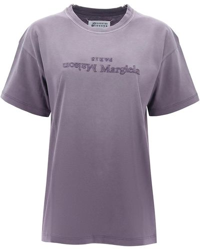 Maison Margiela T Shirt Con Ricamo Logo Inverso - Purple