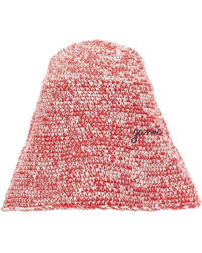 Ganni Bucket Hat Crochet Logo Embroidery Cappelli Rosso