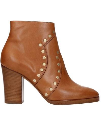 Celine Ankle Boots Leather Brown Tan