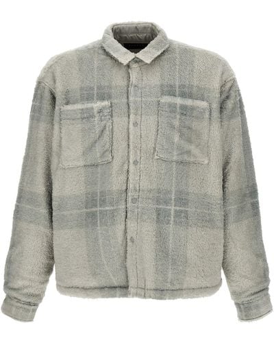 Stampd Plaid Cropped Sherpa Buttondown Casual Jackets, Parka - Grey