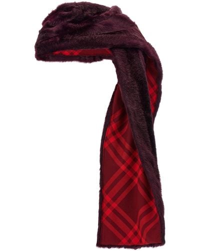 Burberry Eco Fur Hooded Scarf Scarves, Foulards - Red