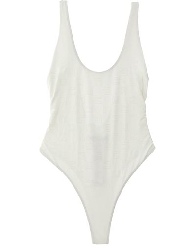 Elisabetta Franchi Rhinestone Logo One-Piece Swimsuit Beachwear Bianco