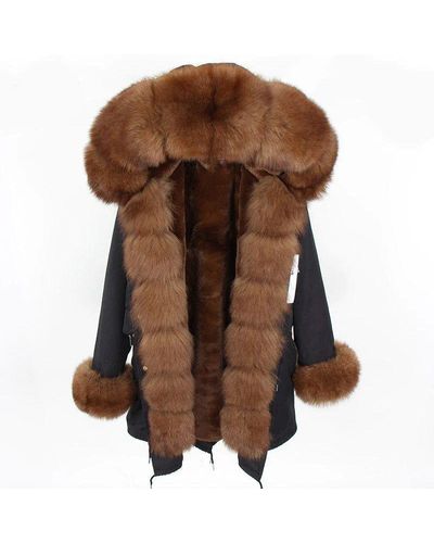 Wanan Touch Black Parka With Brown Fox Fur