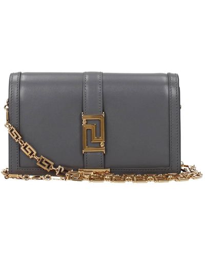Versace Clutches Greca Leather Gray Charcoal