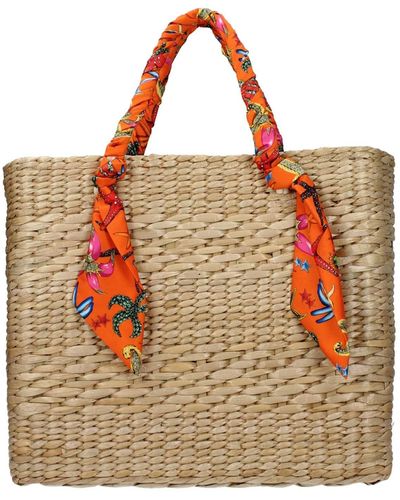 Versace Handbags Straw Orange - Natural