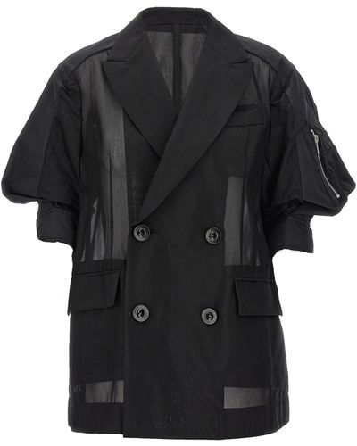 Sacai Voile X Taffeta Blazer And Suits - Black