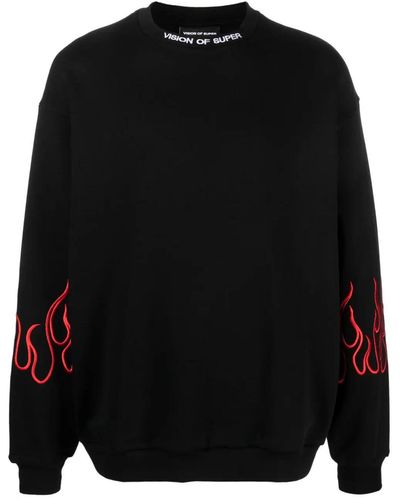 Vision Of Super Crewneck With Embroidered Flames - Black