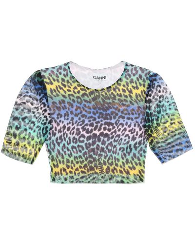 Ganni Multicolour Leopard Print Crop Top - Blue