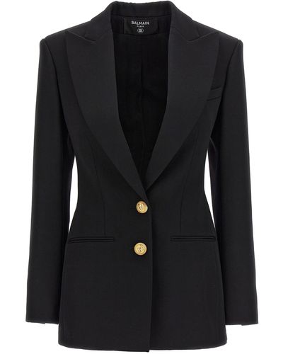 Balmain Double-breasted Blazer With Logo Buttons Blazer And Suits - Black