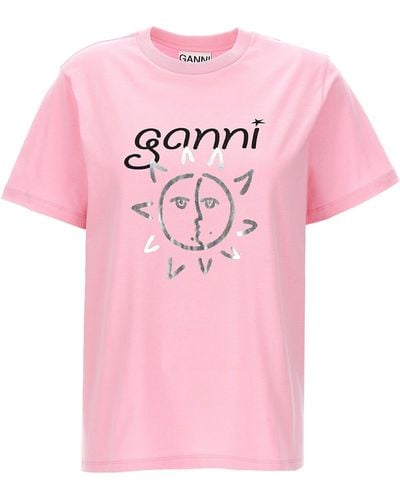 Ganni Logo Print T Shirt Rosa