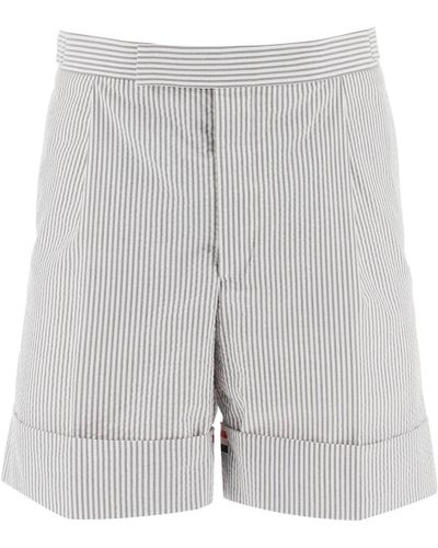 Thom Browne Striped Shorts With Tricolor Details - Gray