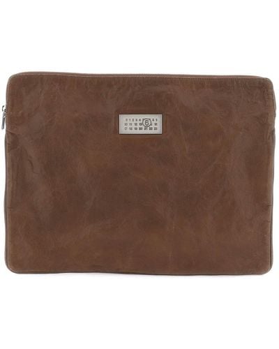 MM6 by Maison Martin Margiela Crinkled Leather Document Holder Pouch - Brown
