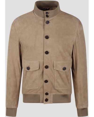 Brian Dales Suede Bomber Jacket - Natural