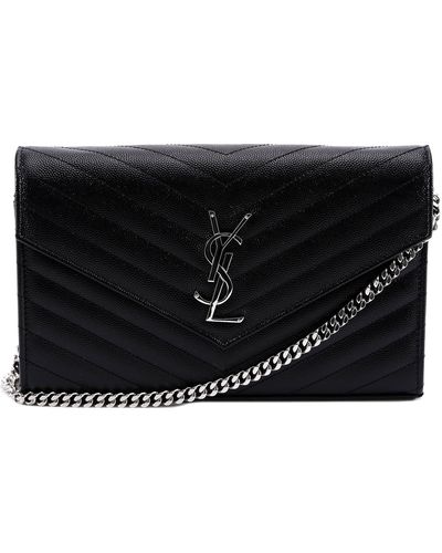 Saint Laurent Matelassé Leather Shoulder Bag With Metal Monogram - Black