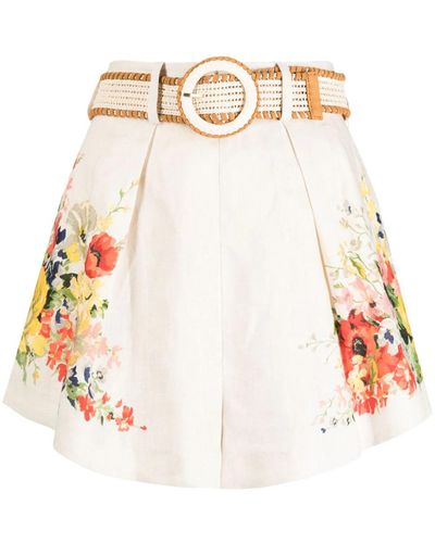 Zimmermann Shorts Alight in lino con stampa floreale - Bianco