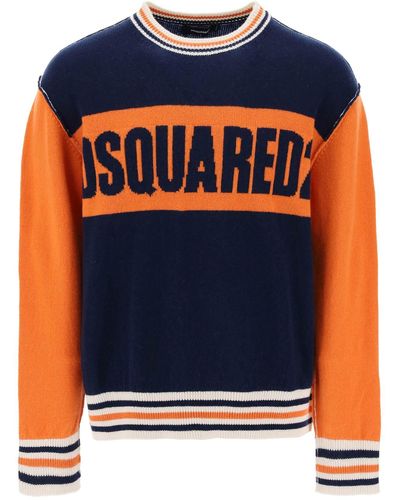 DSquared² College Sweater In Jacquard Wool - Blue