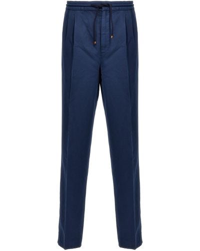 Brunello Cucinelli Linen Blend Trousers Pantaloni Blu