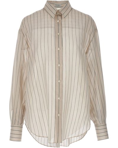 Brunello Cucinelli Pinstriped Shirt Camicie Bianco/Nero