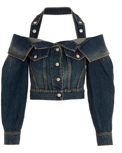 Alexander McQueen Off-The-Shoulders Denim Jacket - Blue