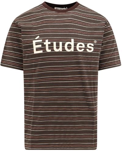 Etudes Studio Biologic Cotton T-shirt With Striped Motif - Brown