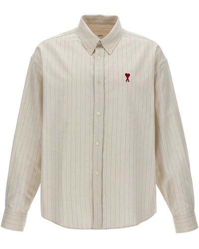 Ami Paris Logo Embroidery Striped Shirt Camicie Multicolor - Bianco