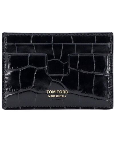 Tom Ford Leather Card Holder With Croco Effect - Black